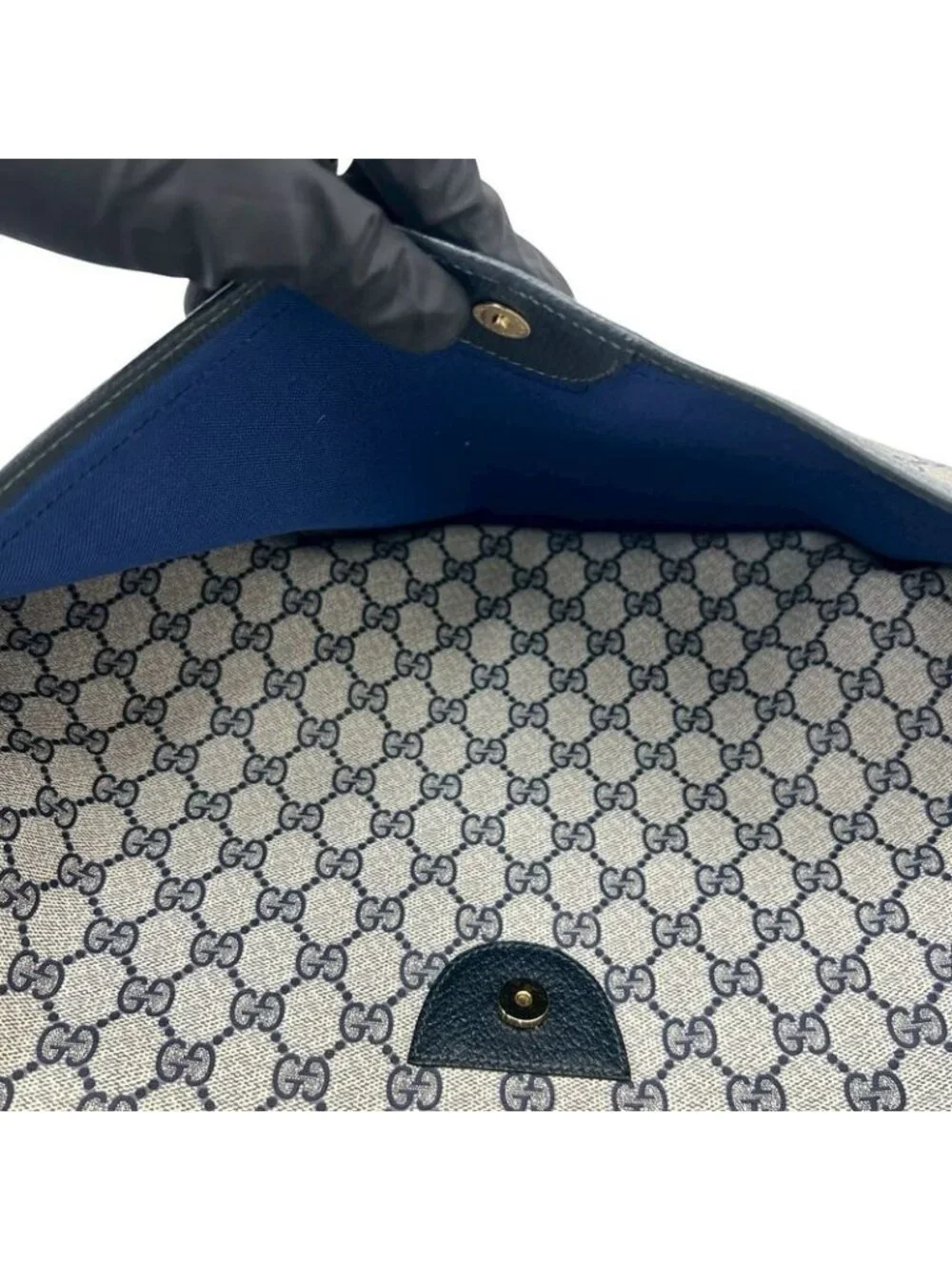 ★SOLD★ Gucci Vintage Sherry Line GG Logo Leather Tote Shoulder Bag Navy - Picture 10 of 10